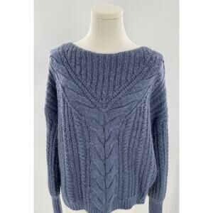Sezane Marius Blue Wool Kid Mohair Sweater Cableknit Pullover Jumper XS S